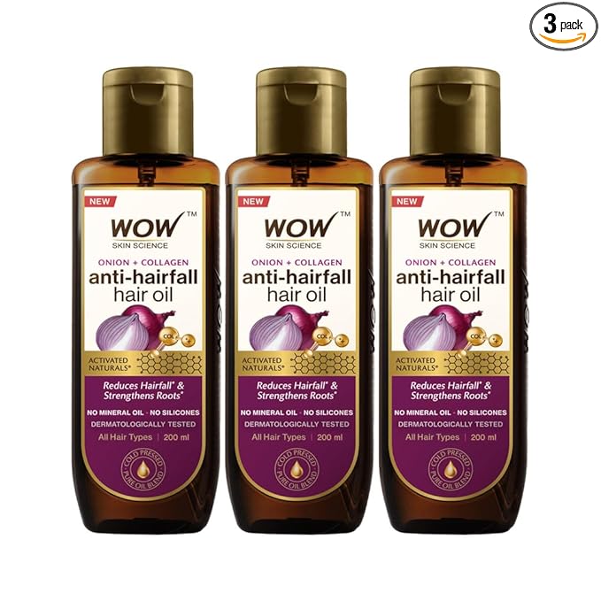 3 bottles of WOW Skin Science Onion Hair Oil for anti-hair fall and root strengthening
