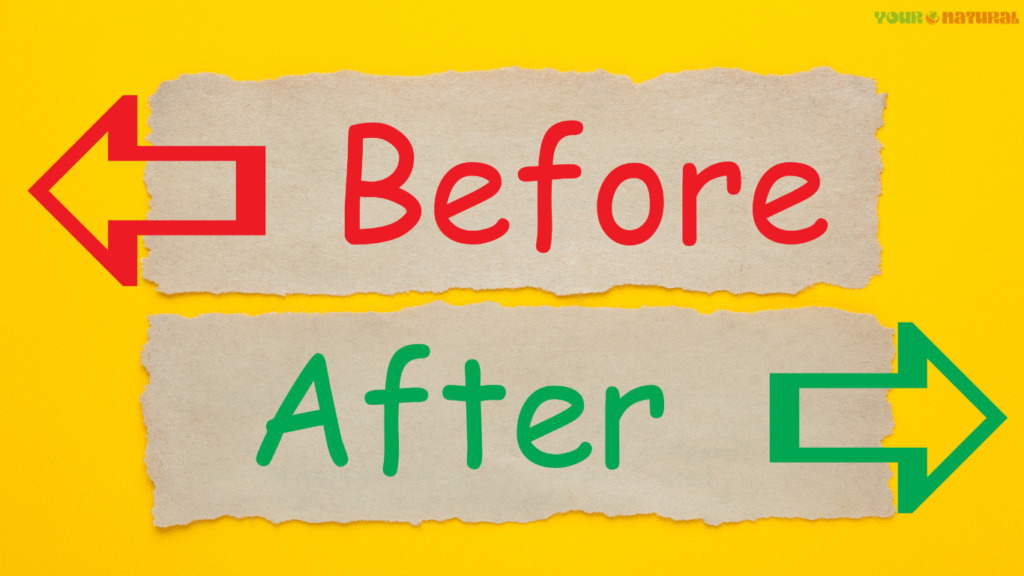 Before and after concept showing transformation through skincare for dry skin on a bright yellow background with directional arrow